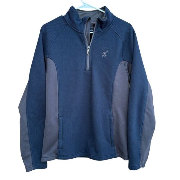 Spyder Men's Small Navy Blue Fleece Lined 1/4 Zip Pullover Sweatshirt Sweater - Picture 4 of 5